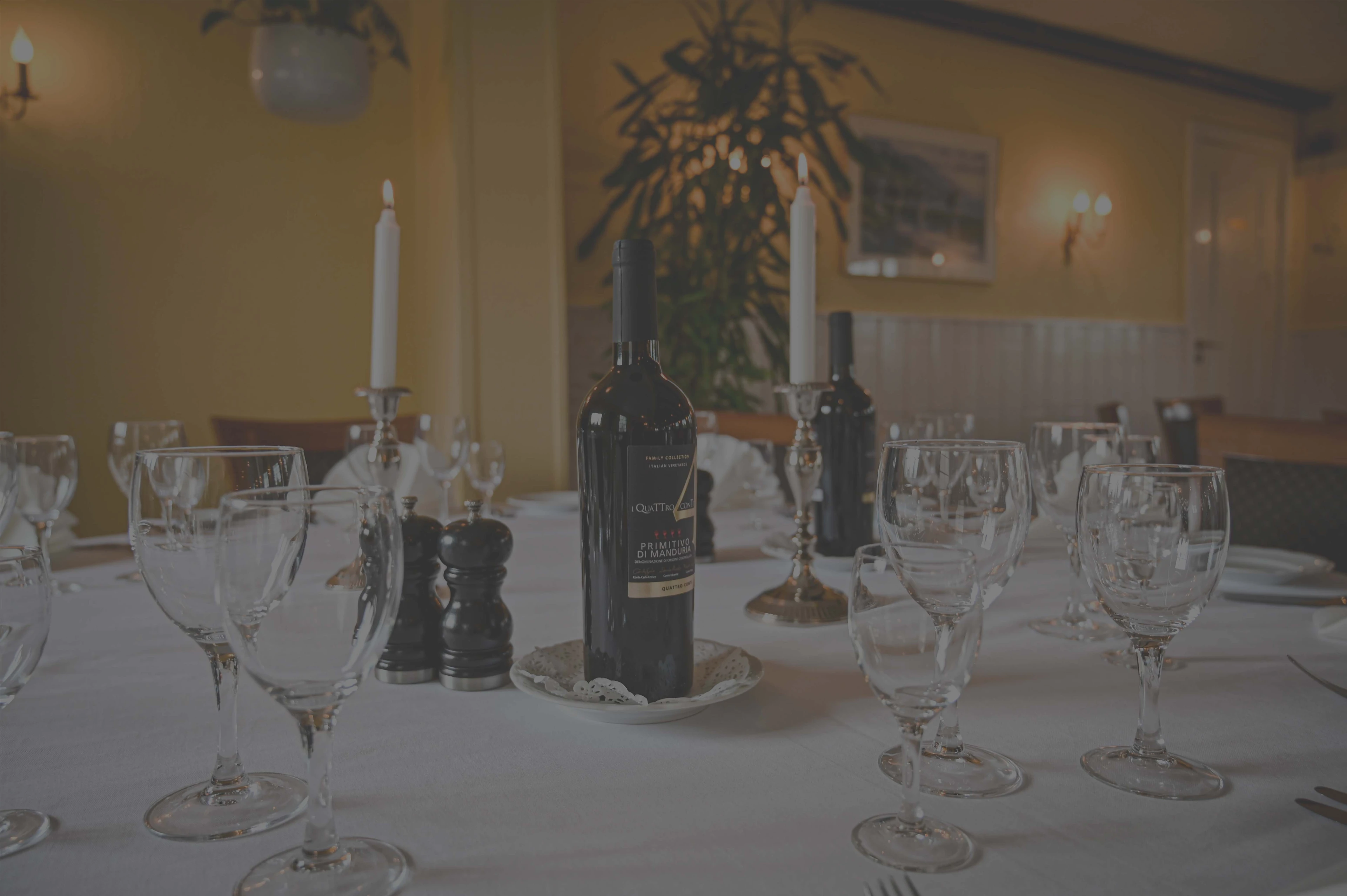 A nicely set table, with red wine at Fjordkroen Restaurant